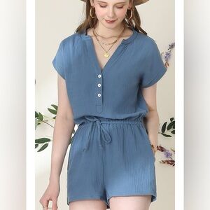 Ninexis Dusty Blue Button-Up Romper